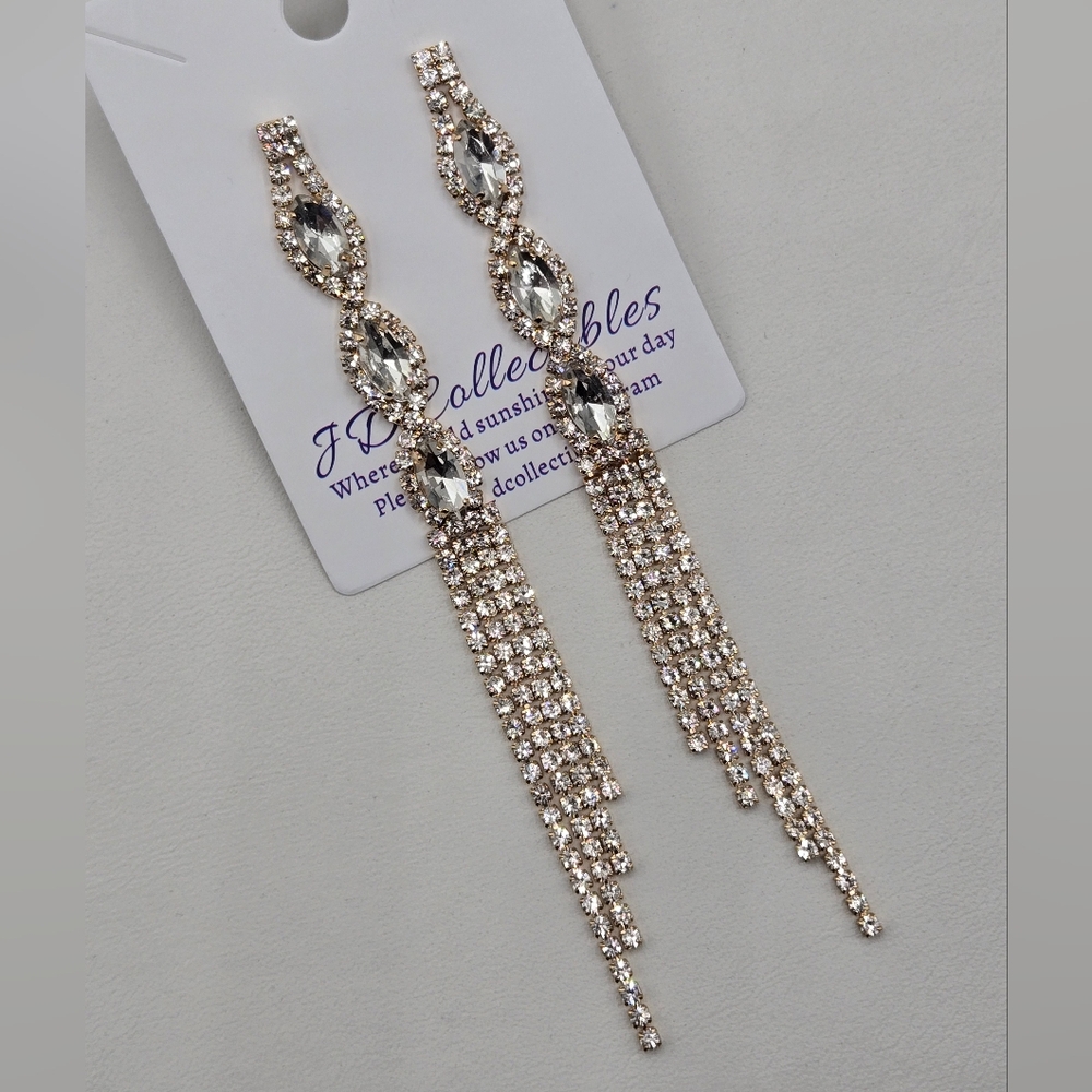 Swarovski Crystal Elements Gold Statement Earrings Formal Prom Bridal